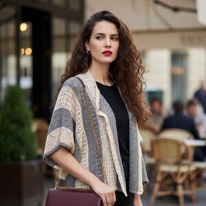 Route 66 Crochet Knit Shrug Boho Chevron Stripe XL